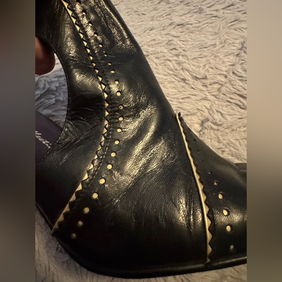 Stefani Collection Western Inspired Black & Cream Closed Toe Elastic Ankle Strap - Picture 5 of 11